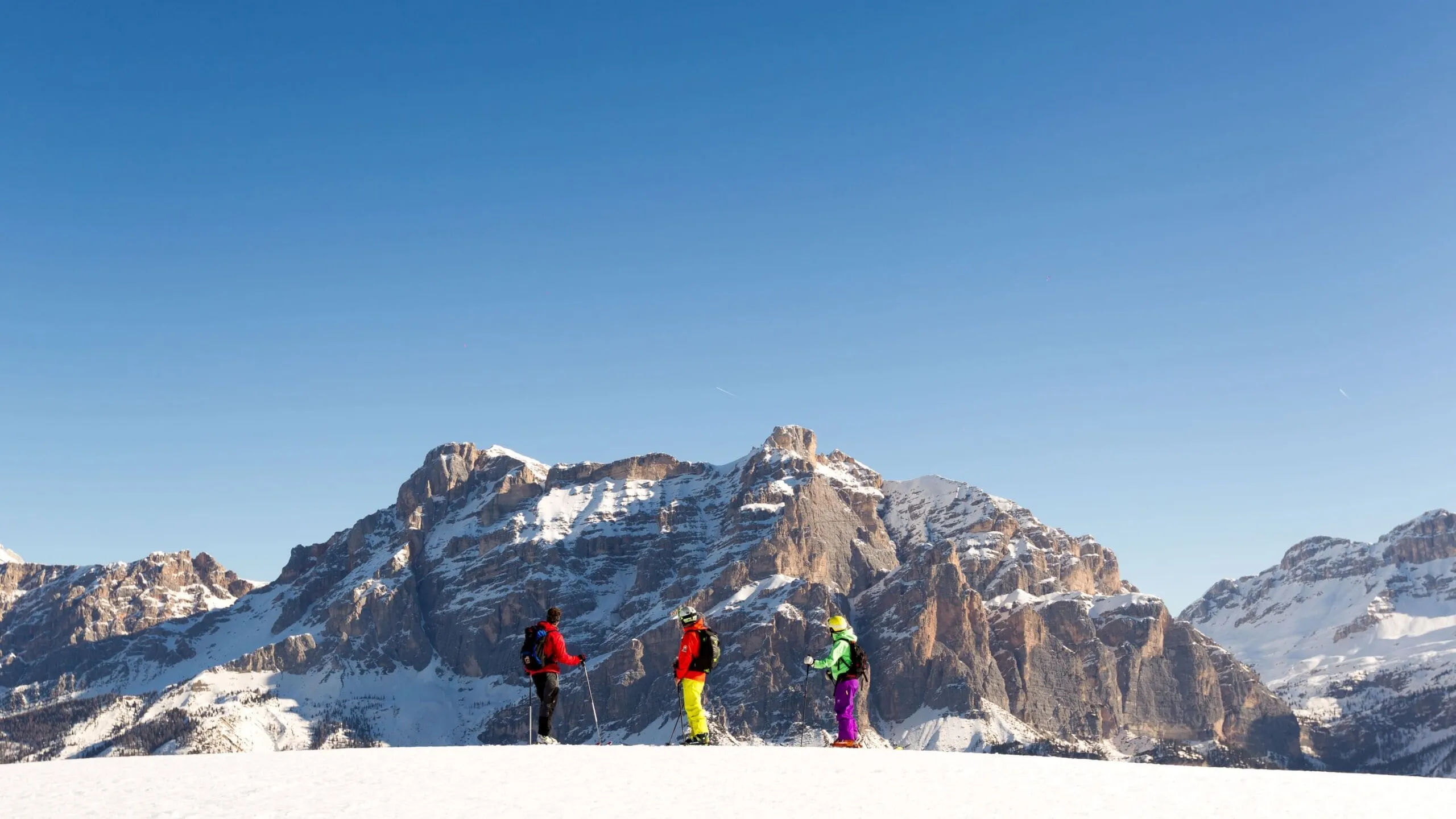 Ski slopes in Alta Badia with a view of the Conturines